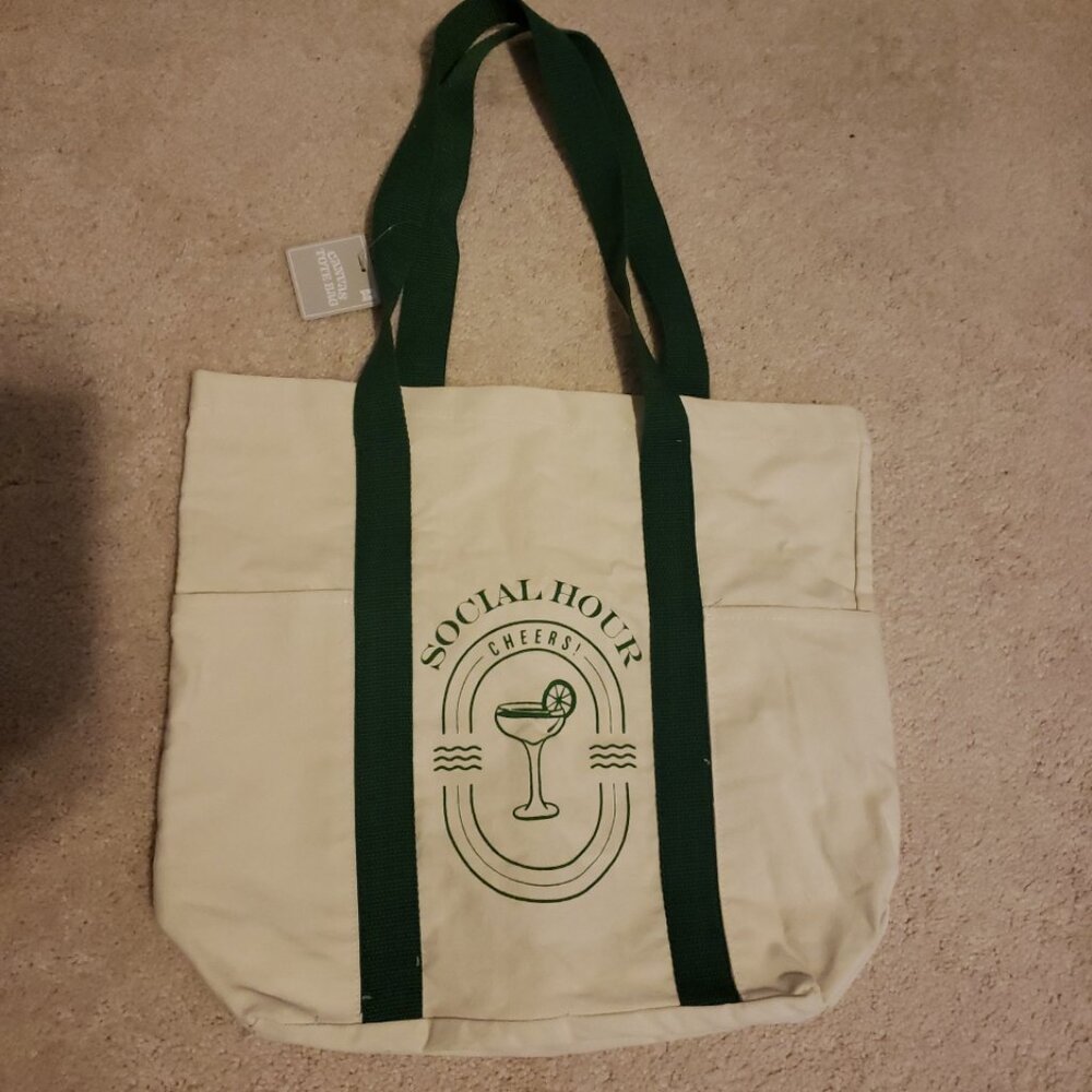 Ankyo Social Hours Cheers Canvas Tote Bag Cocktail Pockets NEW